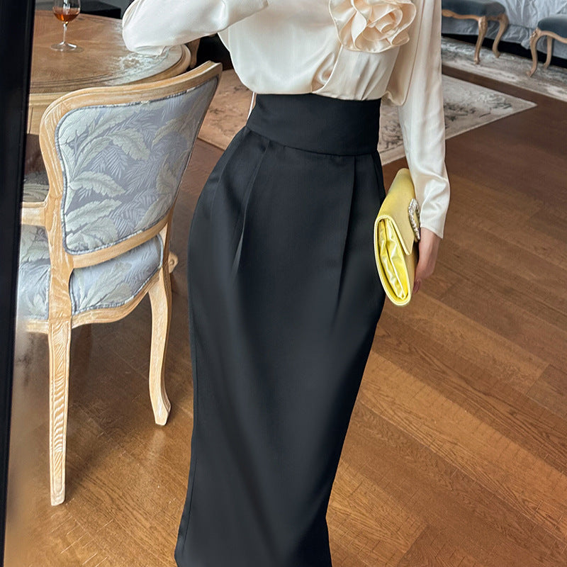 High Waist Flattering Sheath Elegant Show Thin Black One-line Step Skirt