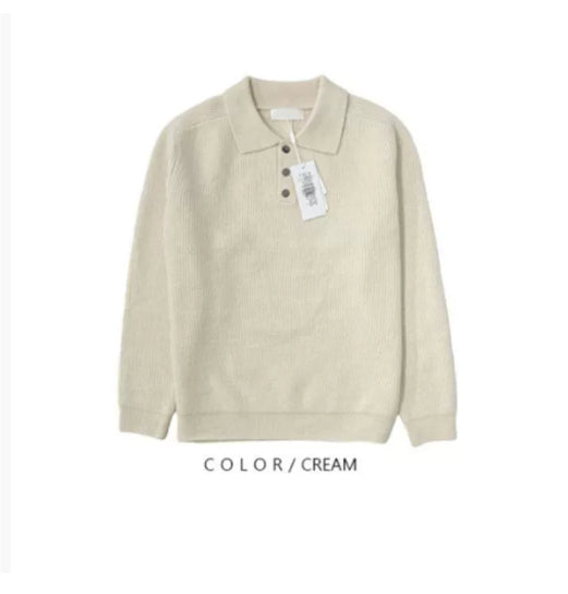 Langærmet Polo med Knapper Ensfarvet og V-hals Business Herresweater