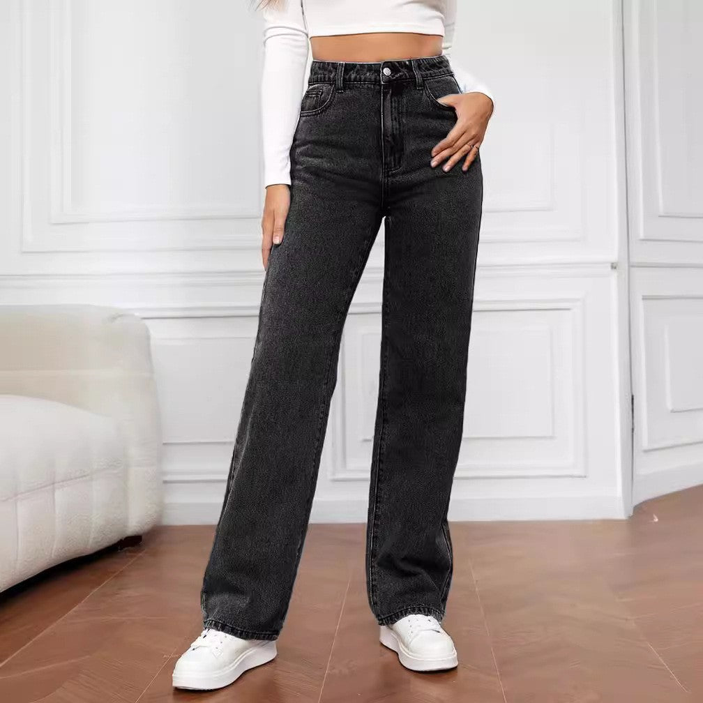 Vaskede Fashion Straight Jeans til damer med medium talje