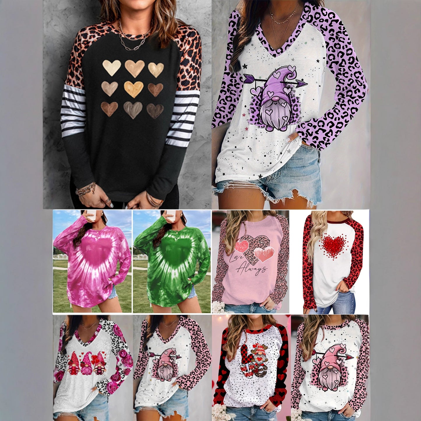 Plus Size Women's Printed Holiday Long Sleeve T-shirt