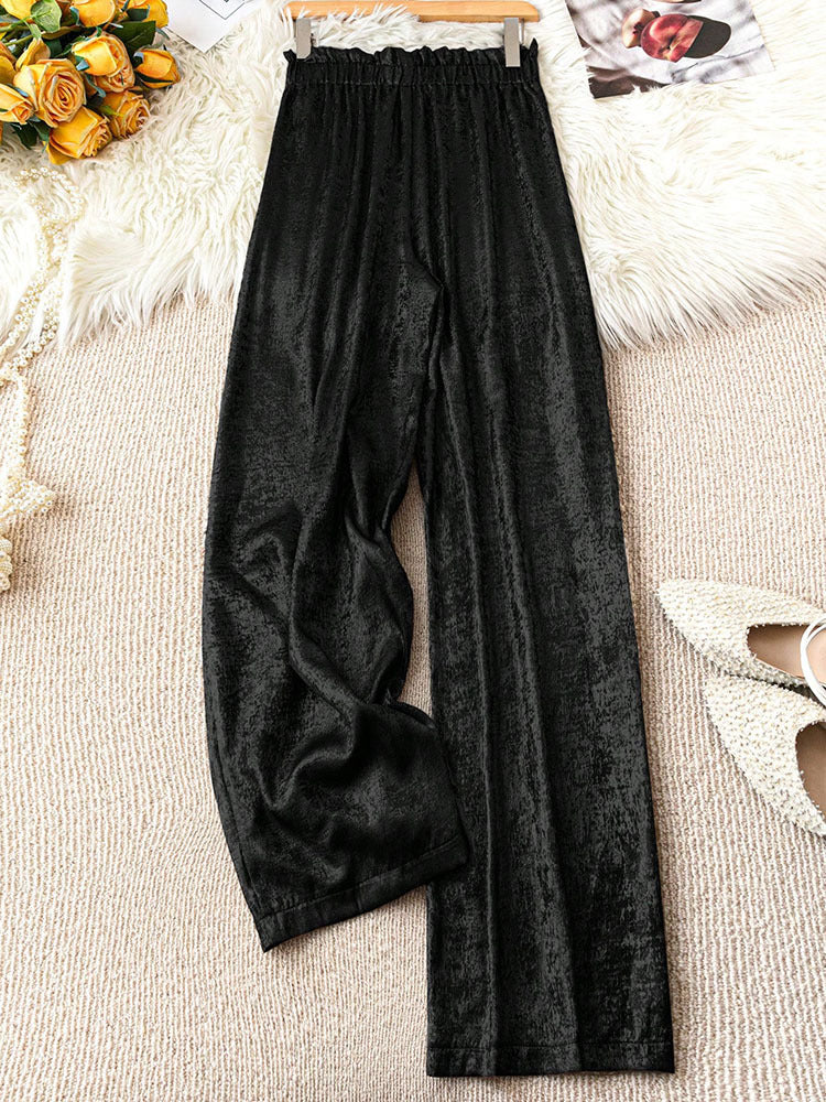 Womens Loose Straight-leg Pleated Pants