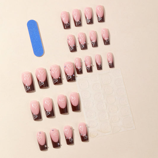 Medium Rectangular Heart Shape With Diamond French Edge Nail Patch