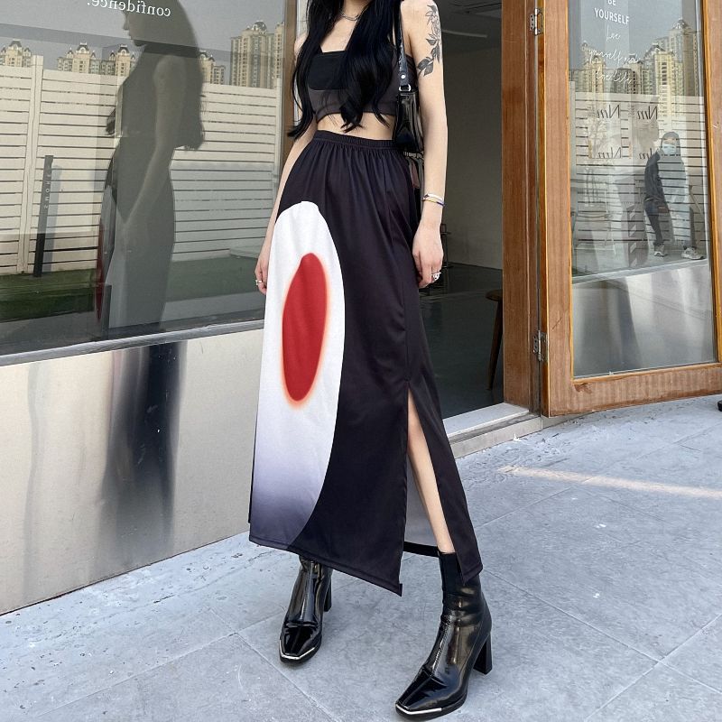 Women's Elastic Waist Split Skirt Casual A- Line Dress