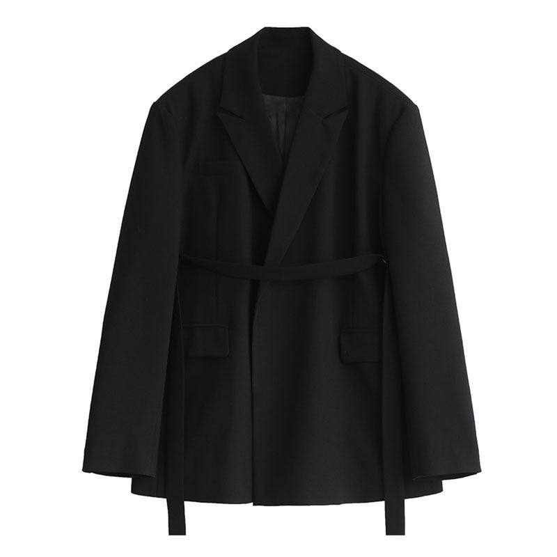 Broad Shoulder Streamer Medium Long Sagging Suit Coat Women
