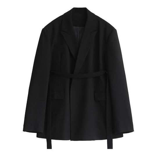 Broad Shoulder Streamer Medium Long Sagging Suit Coat Women