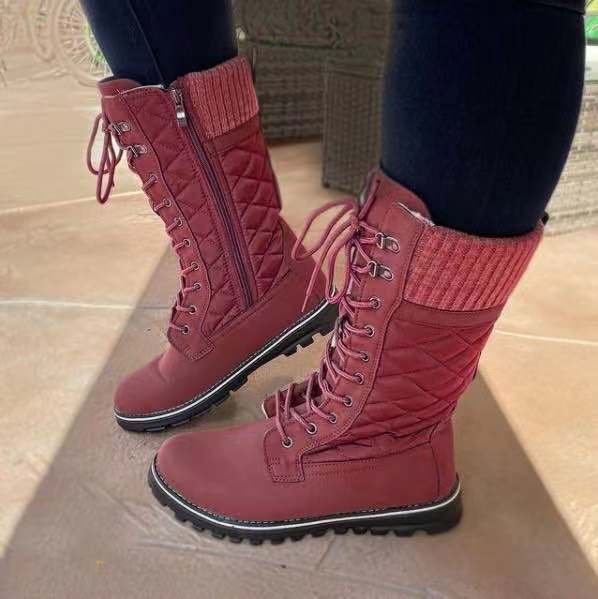 Women's Mid-tube Flat-heel Side Zipper Round-toe Martin Boots