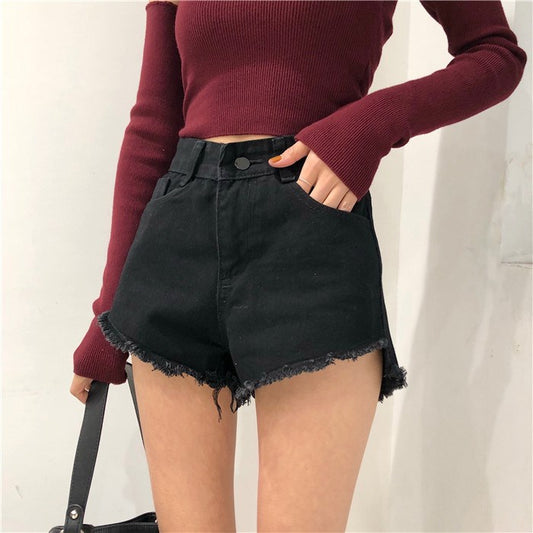 Fashion High Waist Simple Loose Frayed Wide Leg Shorts All-match