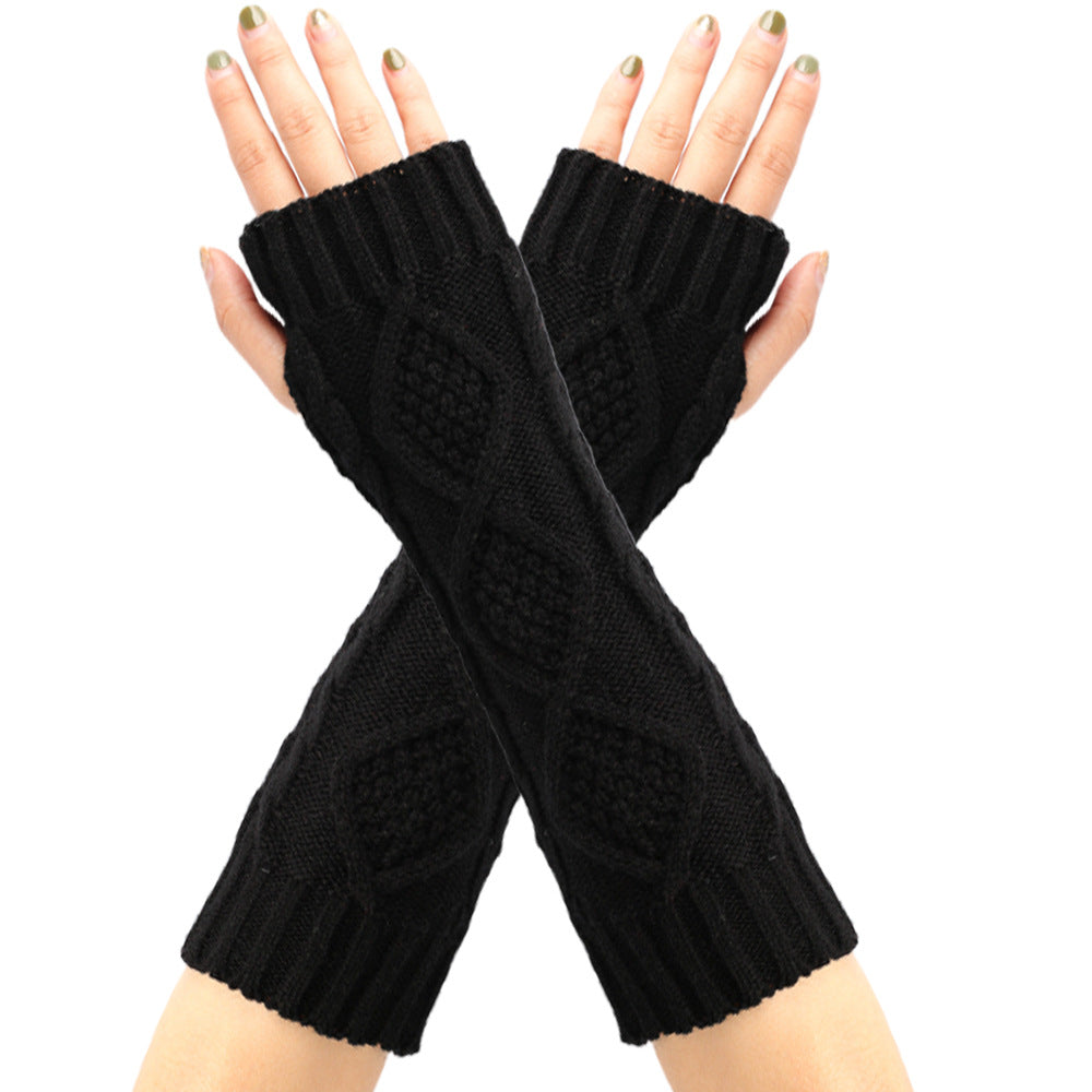 Diamond Knit Half Finger Bracers Extended Fingerless Arm Cover