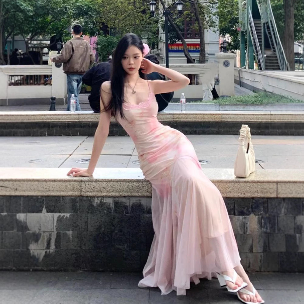 High-End Rendered Floral Print Dress Womens Summer