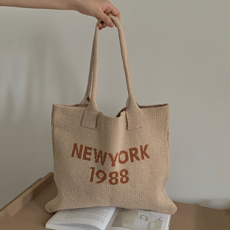 Knitted Letter Retro Trendy Wool Shoulder Bag