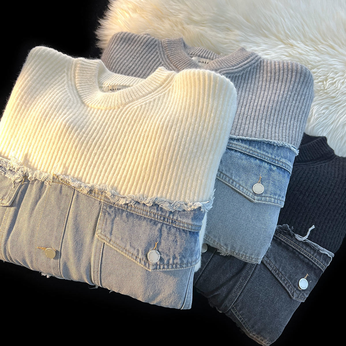 Denim Splicing Knitwear Male Early Autumn Sweater