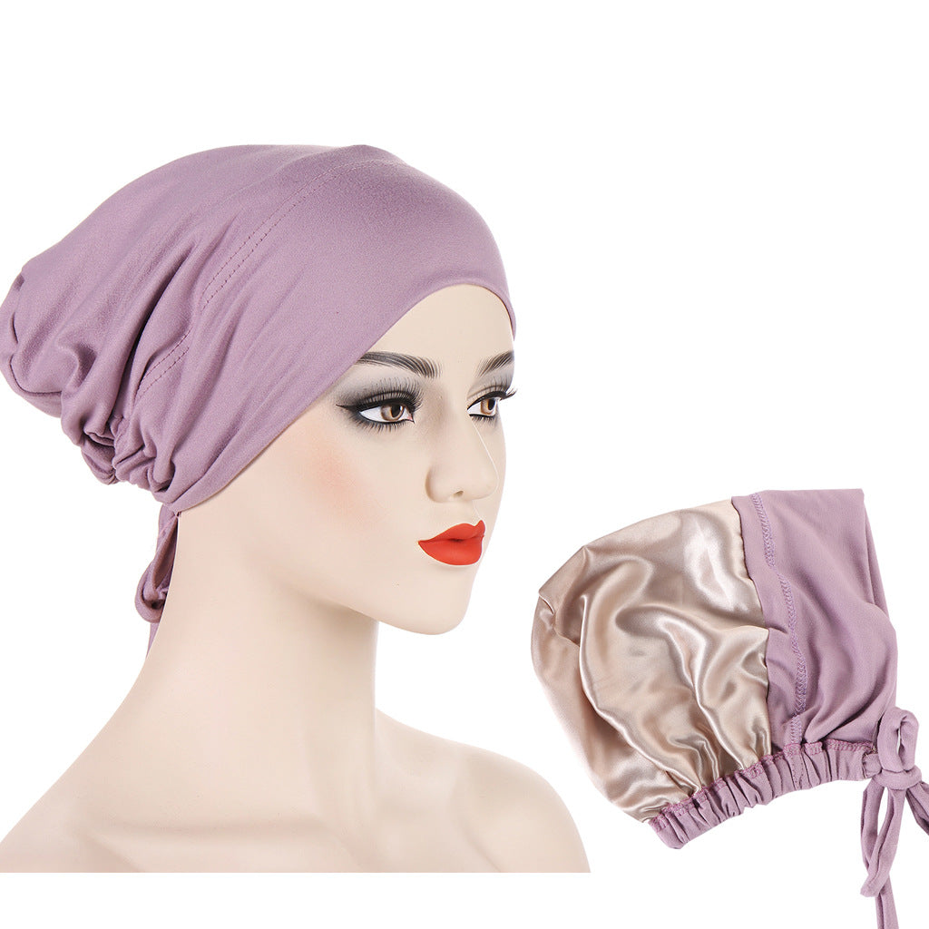 Women's Multicolor Satin Drawstring Sleeve Cap