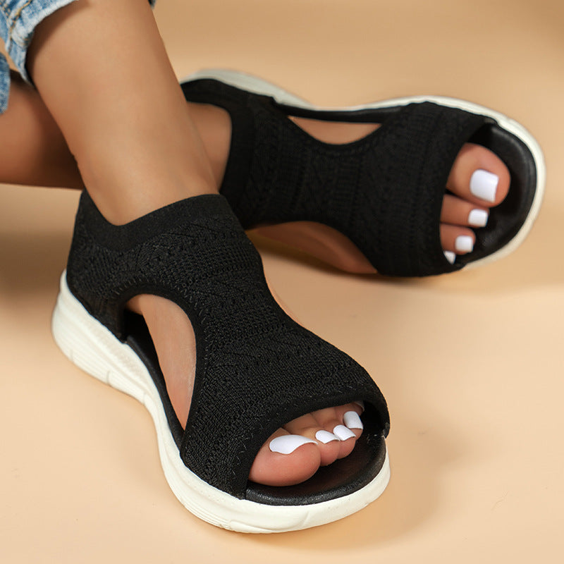 Women's Flyknit Sandals Hollow Peep-toe Roman Shoes