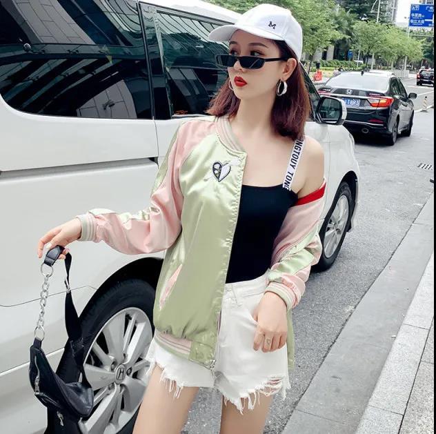Veste de baseball brodée d'amour pour femme, ample, printemps et automne