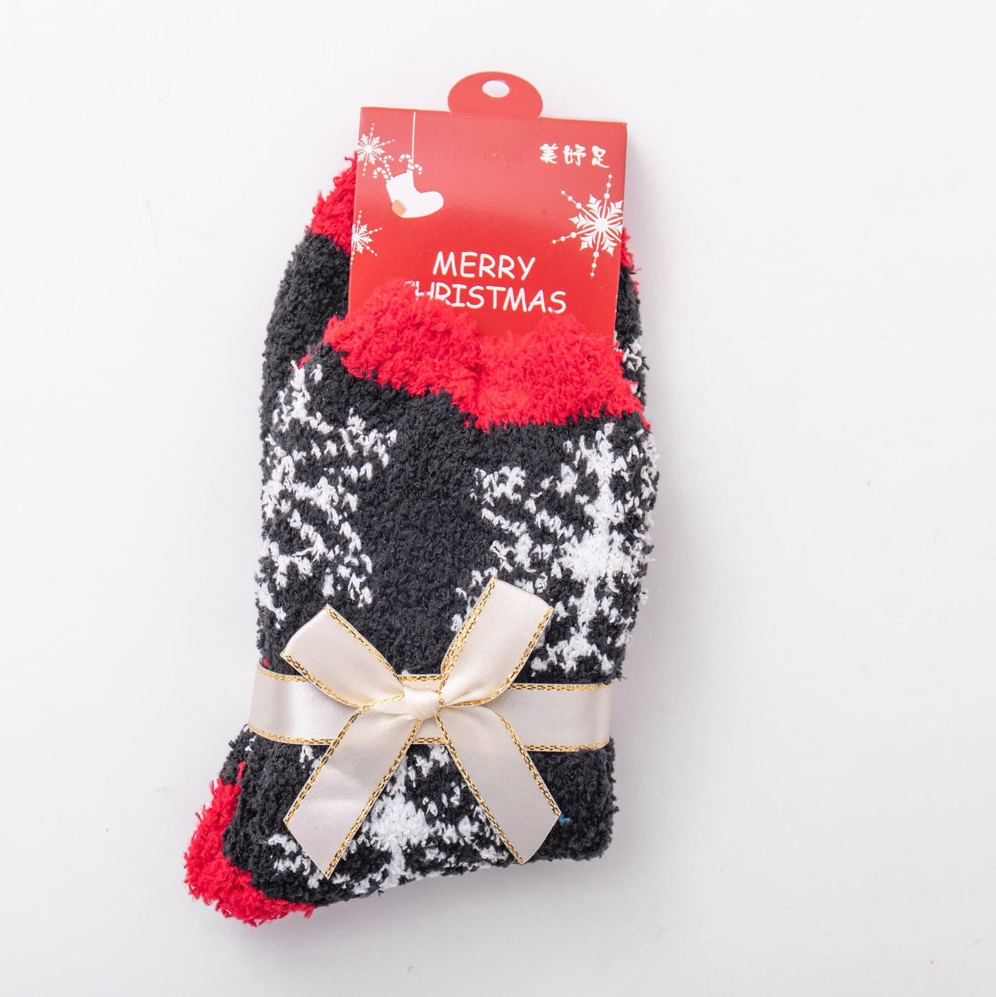 Winter Christmas Stockings Women's Thickened Bow Long Tube Fleece-lined