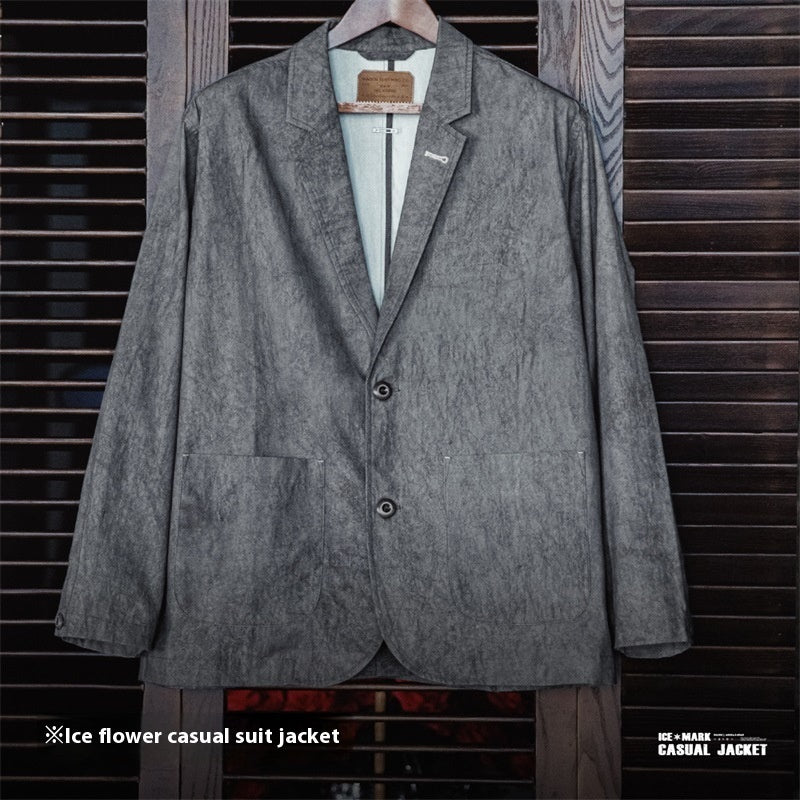 Workwear Ice Dyed Suit Jacket Flat Collar Loose
