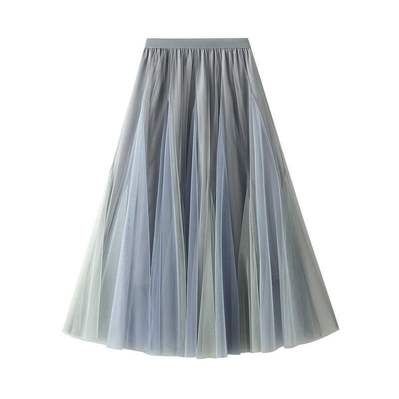 Spring And Autumn Double Layer Mesh Bubble Skirt Gradient