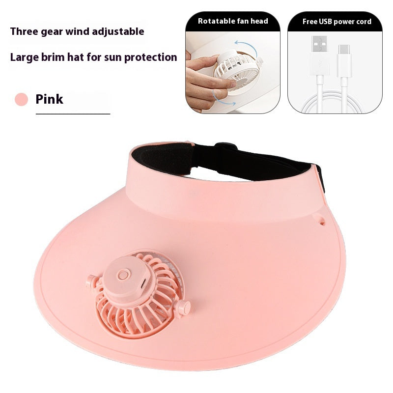 External Sun Protection Sun Hat Fan Three-gear Adjustable Lithium Battery USB Rechargeable Small Fan