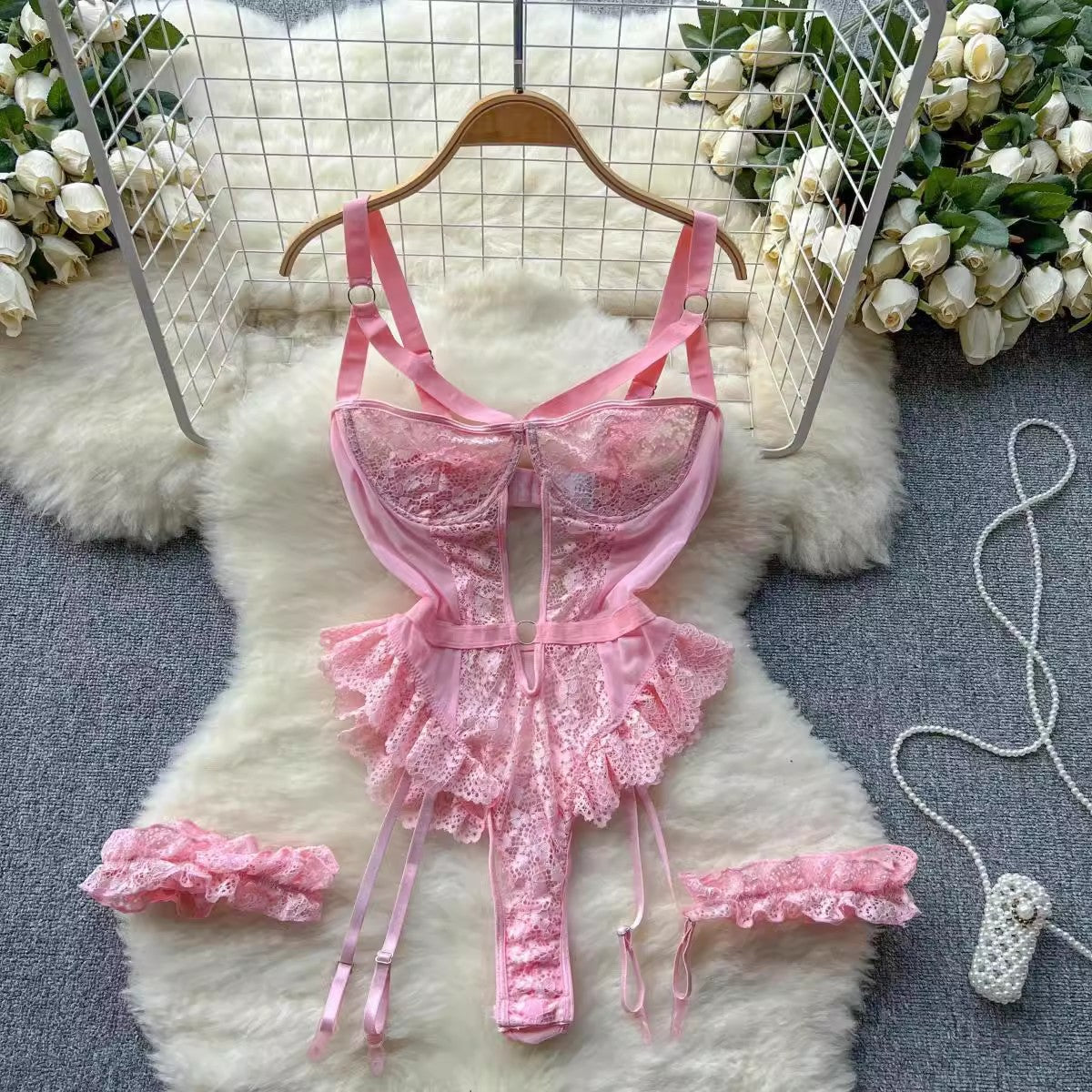 Blonde Blonde Blonde Strømpebåndssplit Gennemsigtig Stropløs Lavt Skåret Udskåret Høj Slids Jumpsuit