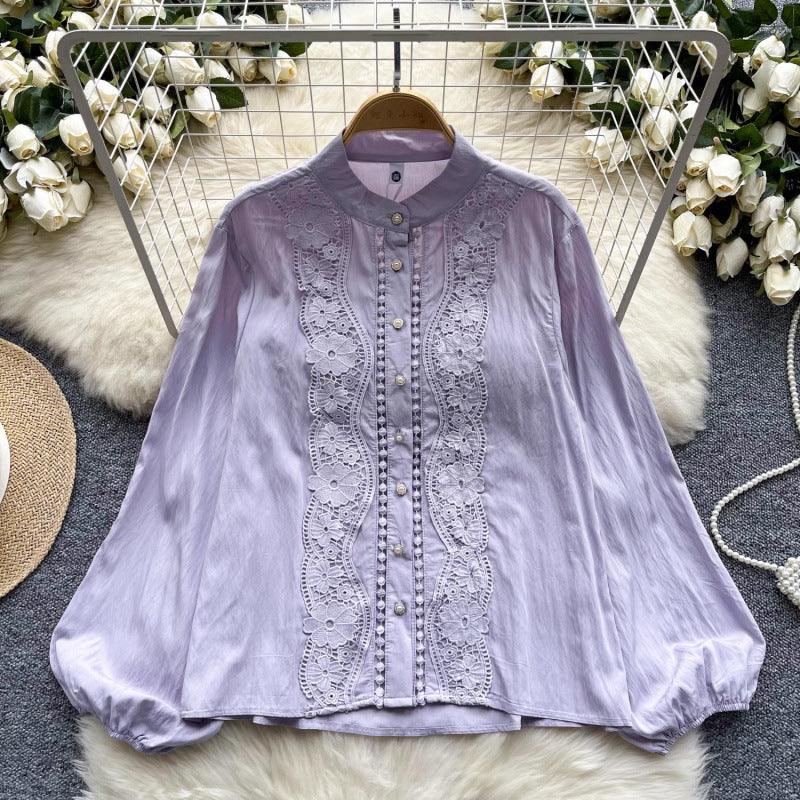 French Shirt Women's Early Autumn New Sweet Heavy Lace