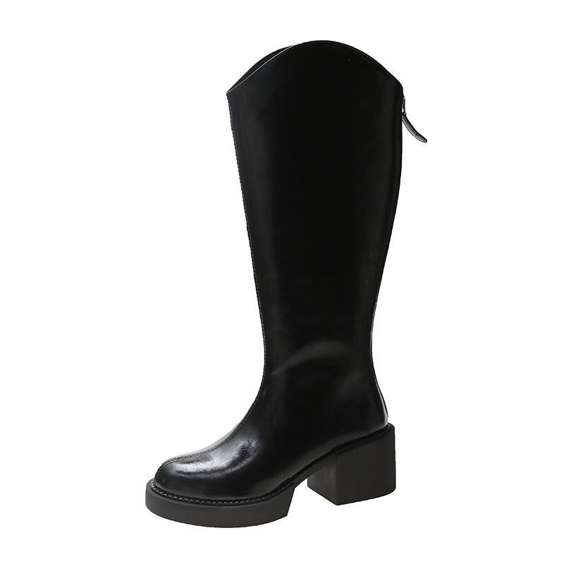 Elastic Tube Women's Thick-soled Low-heeled Boots