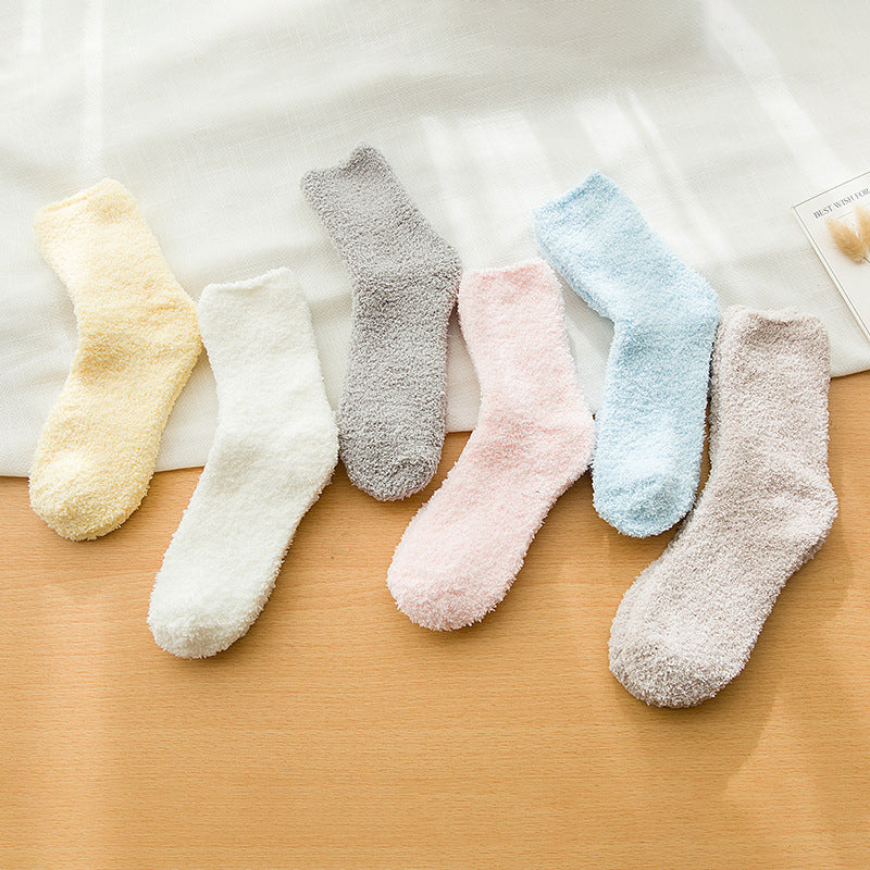 Women's Coral Cashmere Socks Solidcolor Mid-calf Length Terry