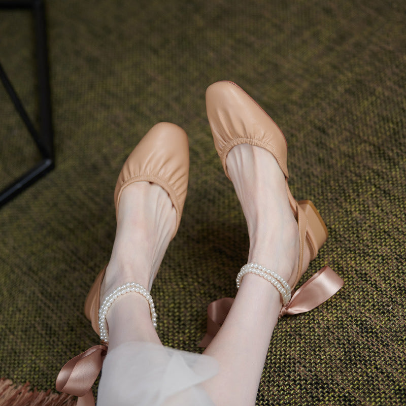 New Style French Mid-heel Toe Sandals Fairy Style