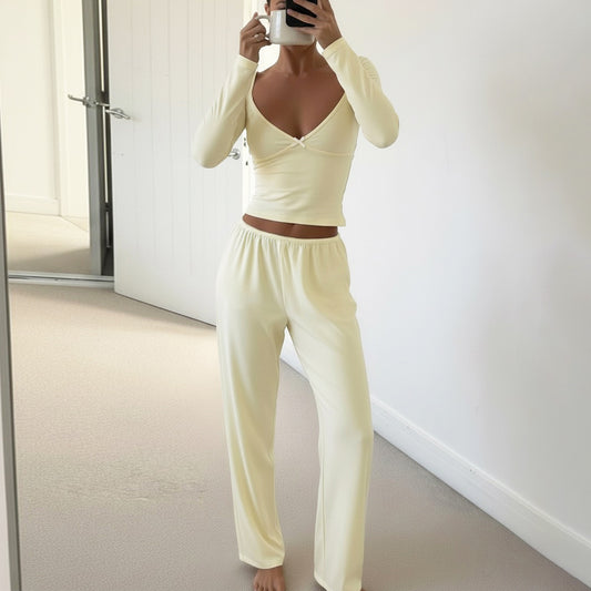 Simple Casual Suit Deep Slim Long Sleeve Low Waist Bootcut Trousers Women's Clothing