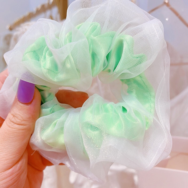 Fluorescent Double Layer Chiffon Organza Colon Hair Tie