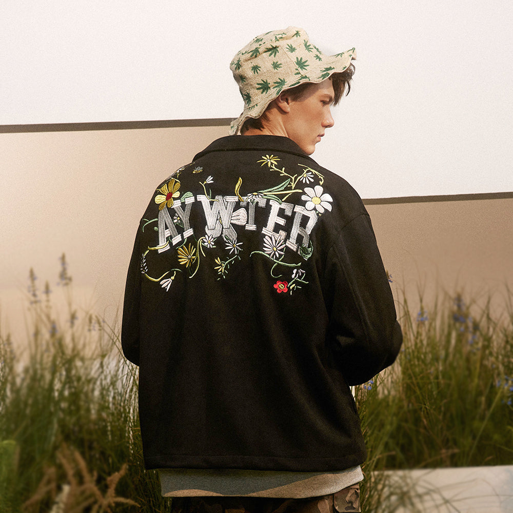 Letter Floral Embroidered Jacket For Men And Women