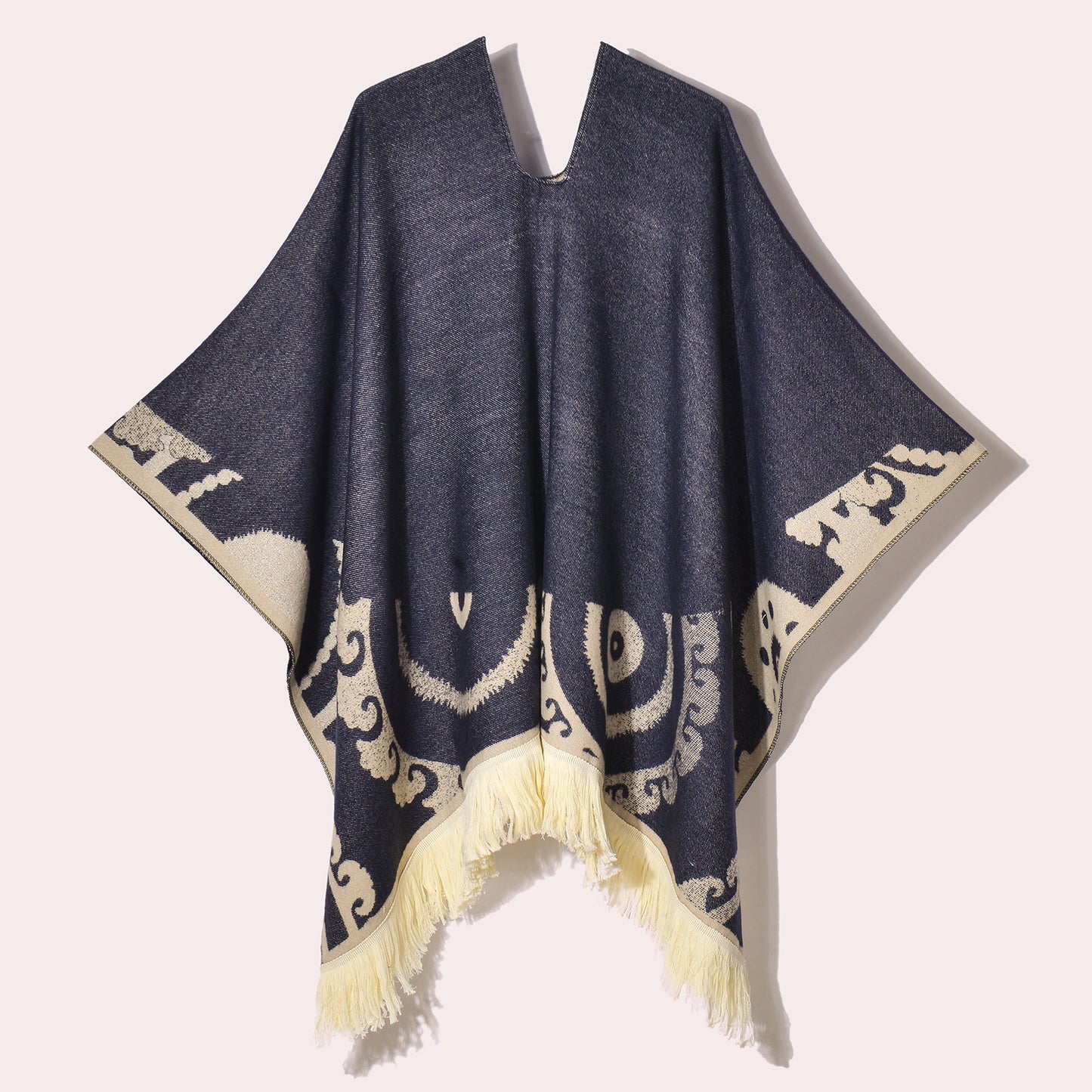 Western Denim Style Men's And Women's Shawl Tassel Pullover Keep Warm Outdoor Large Cloak