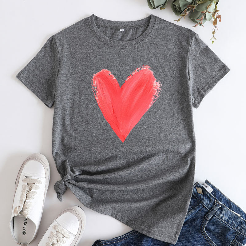 Women's Heart Printing Round Neck Short-sleeved T-shirt