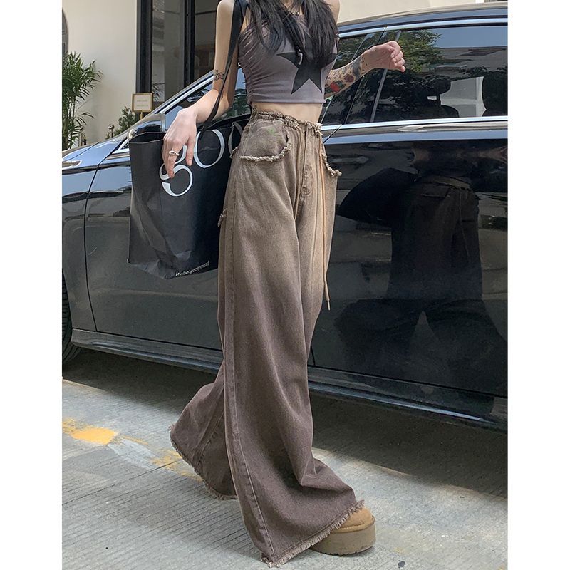 Straight High Waisted Drawstring Wide Leg Pants
