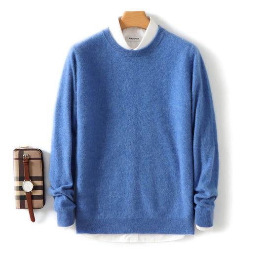 Men's Loose Round Neck Solid Color Sweater Cashmere Knitted