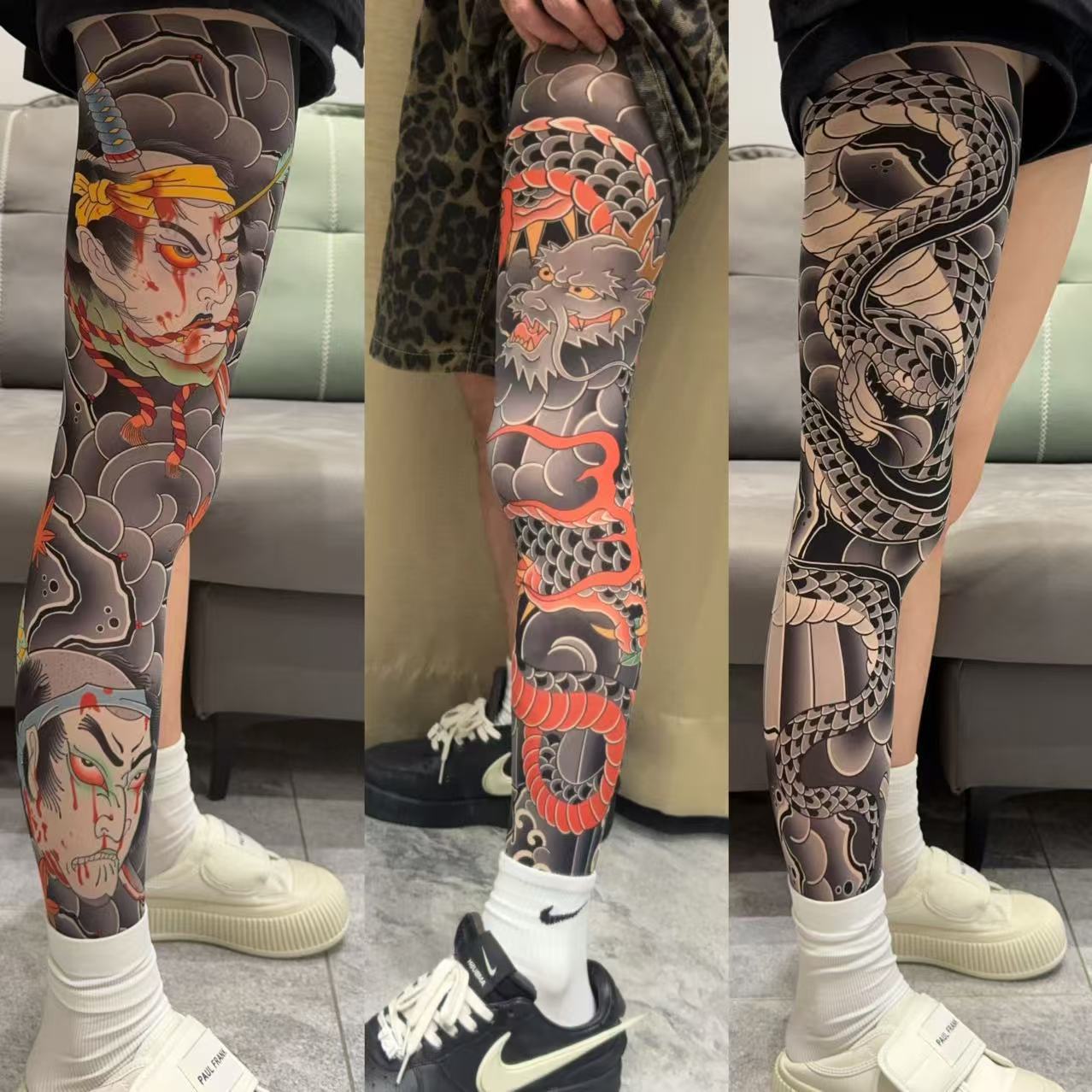 Tattoo Embroidery For Stockings Faded Single Tube Japanese Style