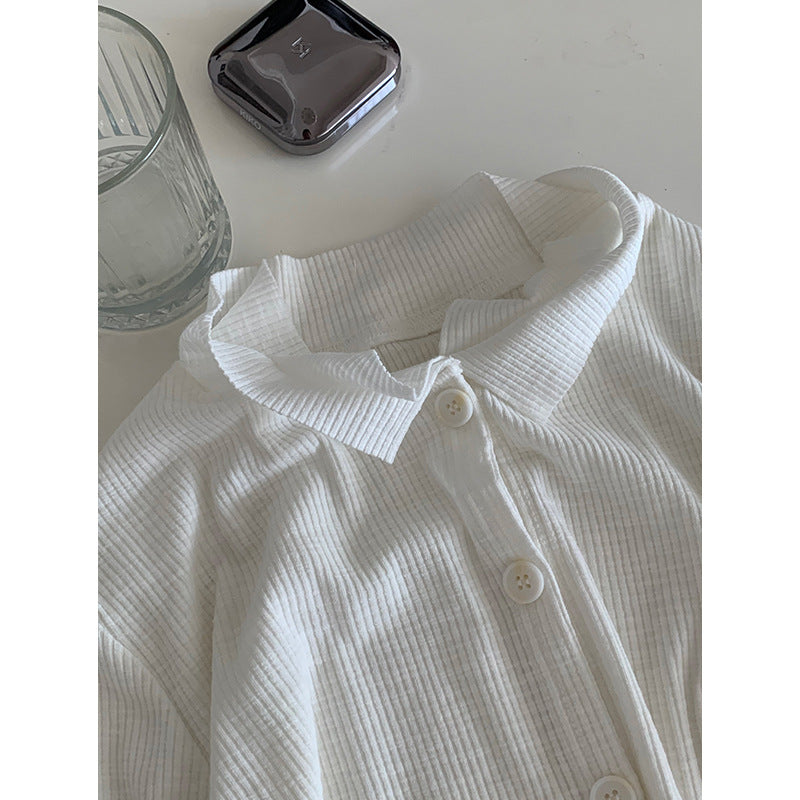 Casual Asymmetrical Button-up Lapel Long-sleeve Top
