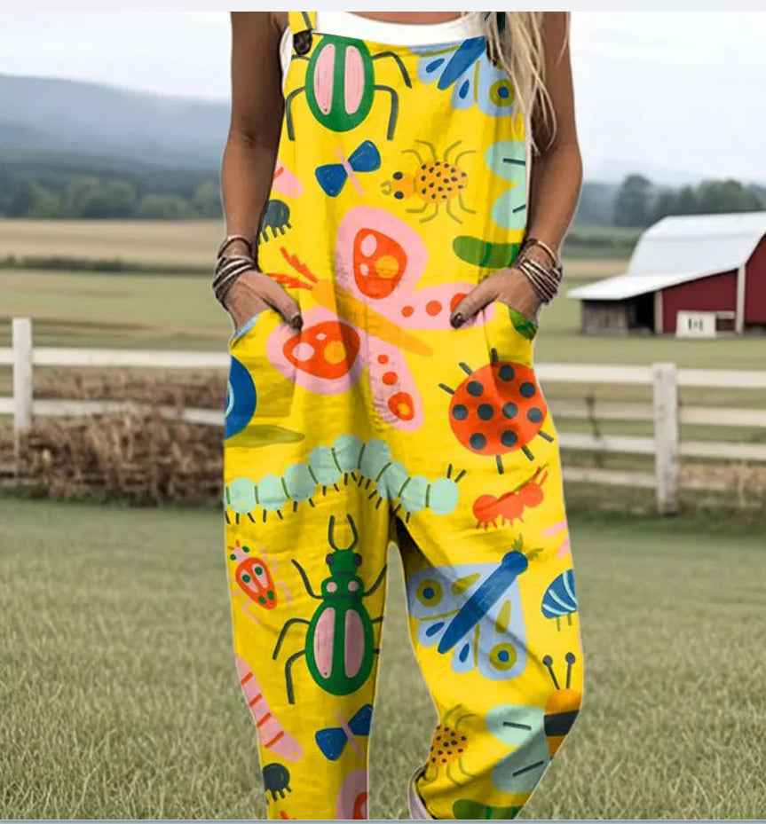 Printed Pocket Women's Suspender Trousers
