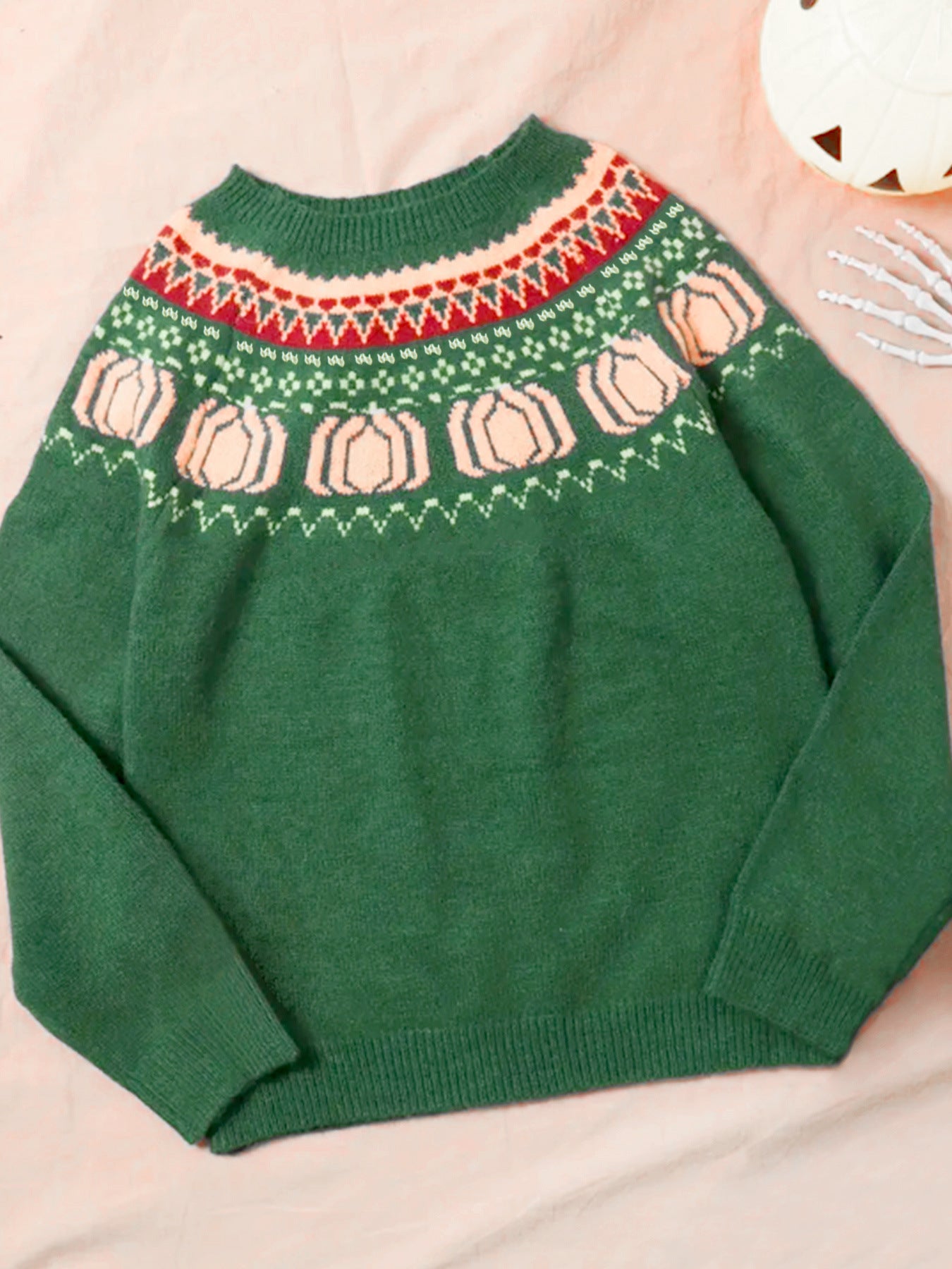 Color-Block Halloween Long-Sleeve Knit Sweater