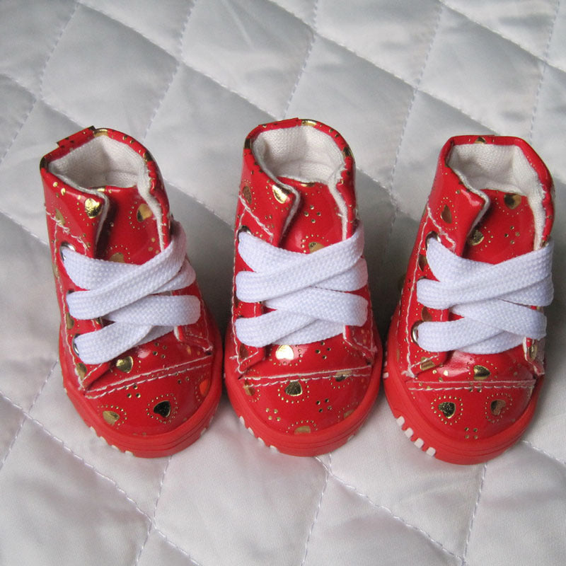 Pet Shoes New Three-color Peach Heart PU Fabric