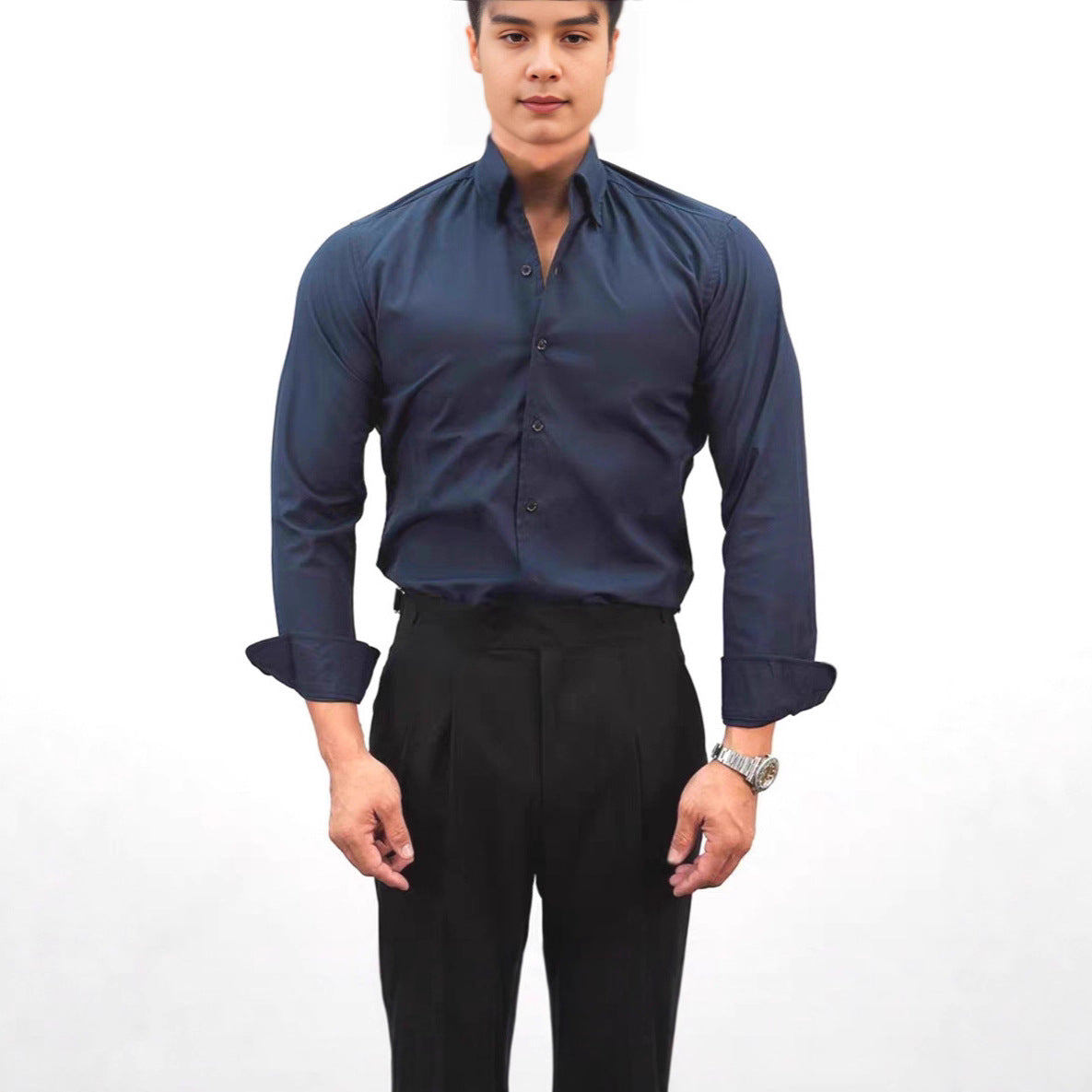 Casual Solid Color Workwear Shirt Men