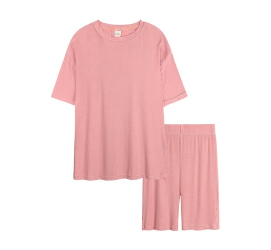 Summer Women's And Women's Solid Color Short-sleeved Tights Two Piece Suit