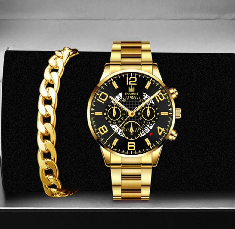 Stylish Round Large Dial Three-eye Calendar Quartz Watch