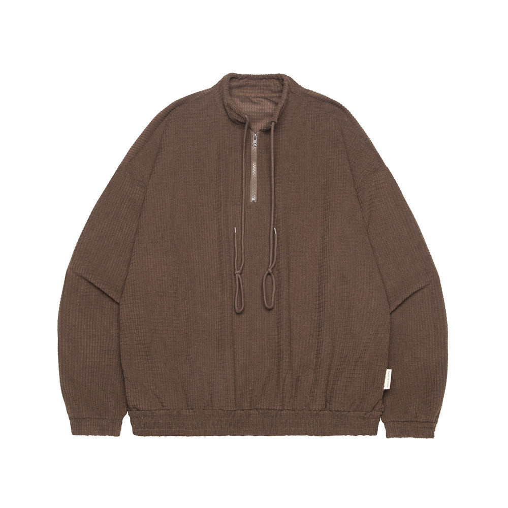 American High Street Half Zipper Drawstring Design Round Neck Sweater