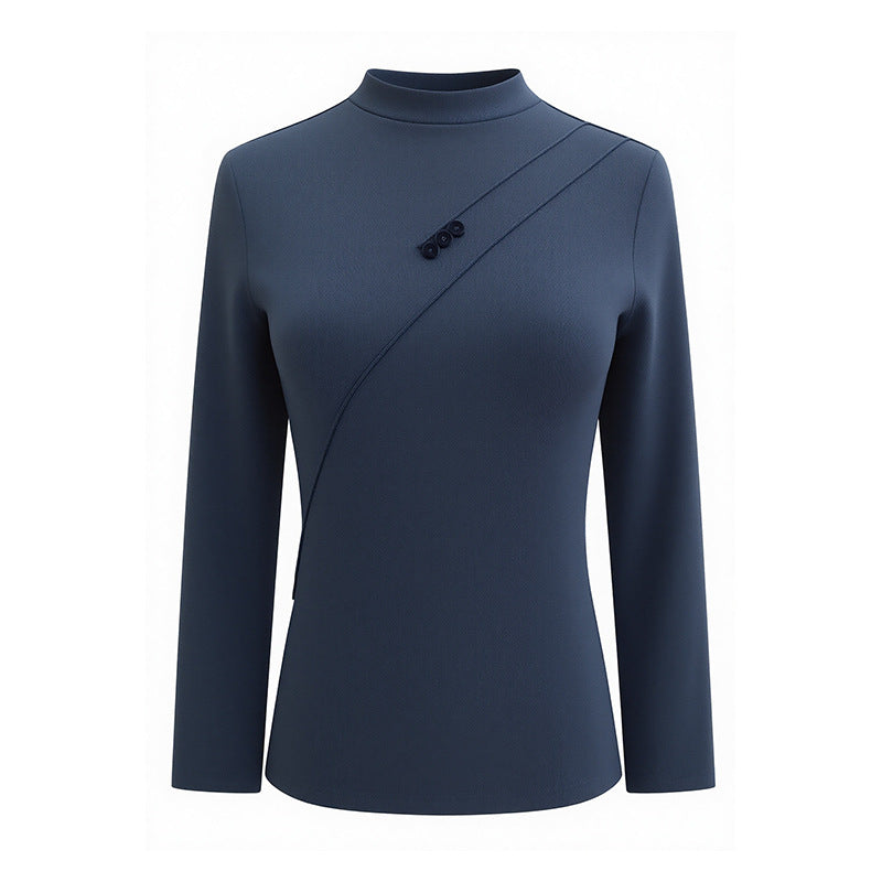 Button-up Half Turtleneck Fleece Long-sleeve Women's Base Layer Shirt