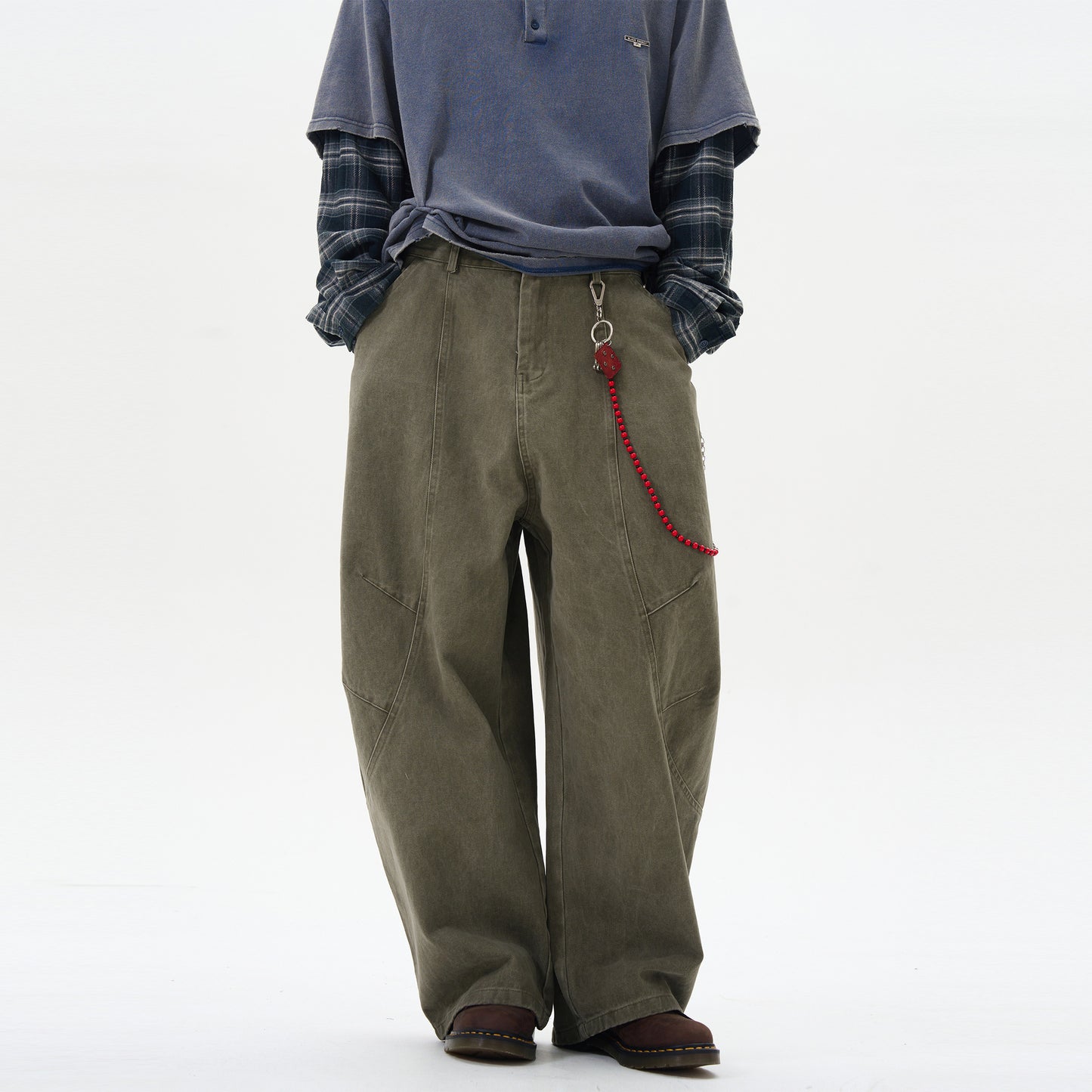 Green Brown Loose Matchet Pants Men And Women