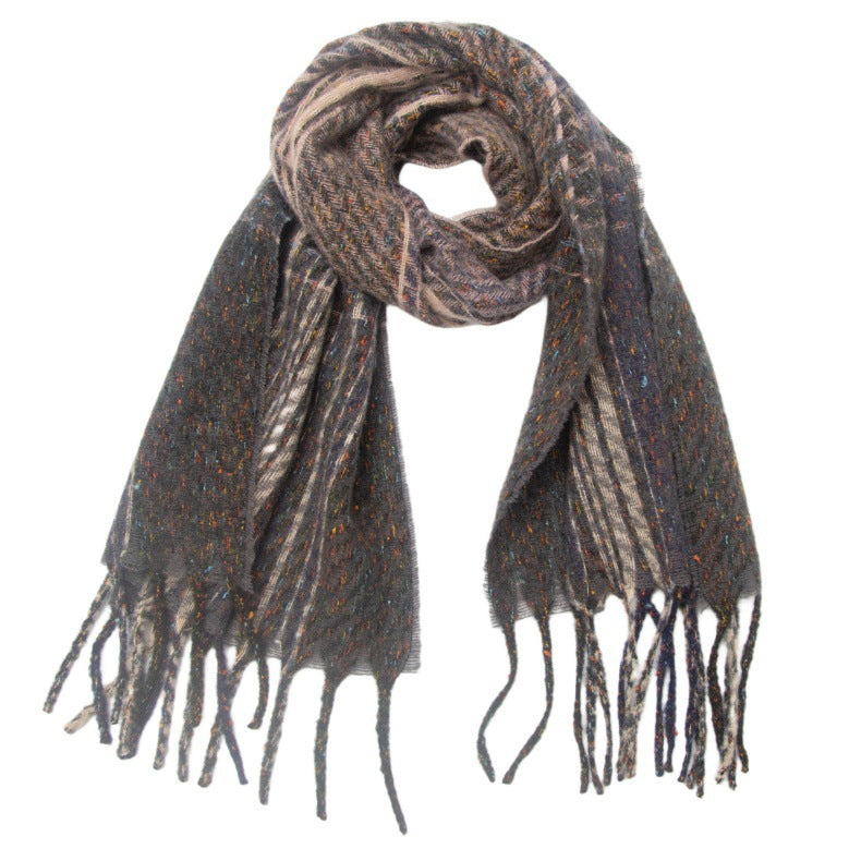 European And American Clip Flower Gradient Color Tassel Scarf