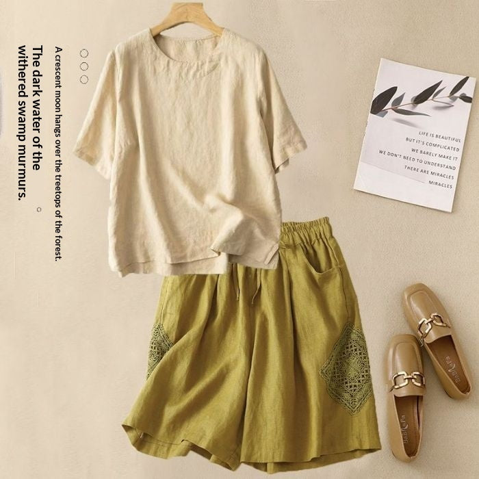 Loose Casual Elastic-waist Shorts Fashion Set