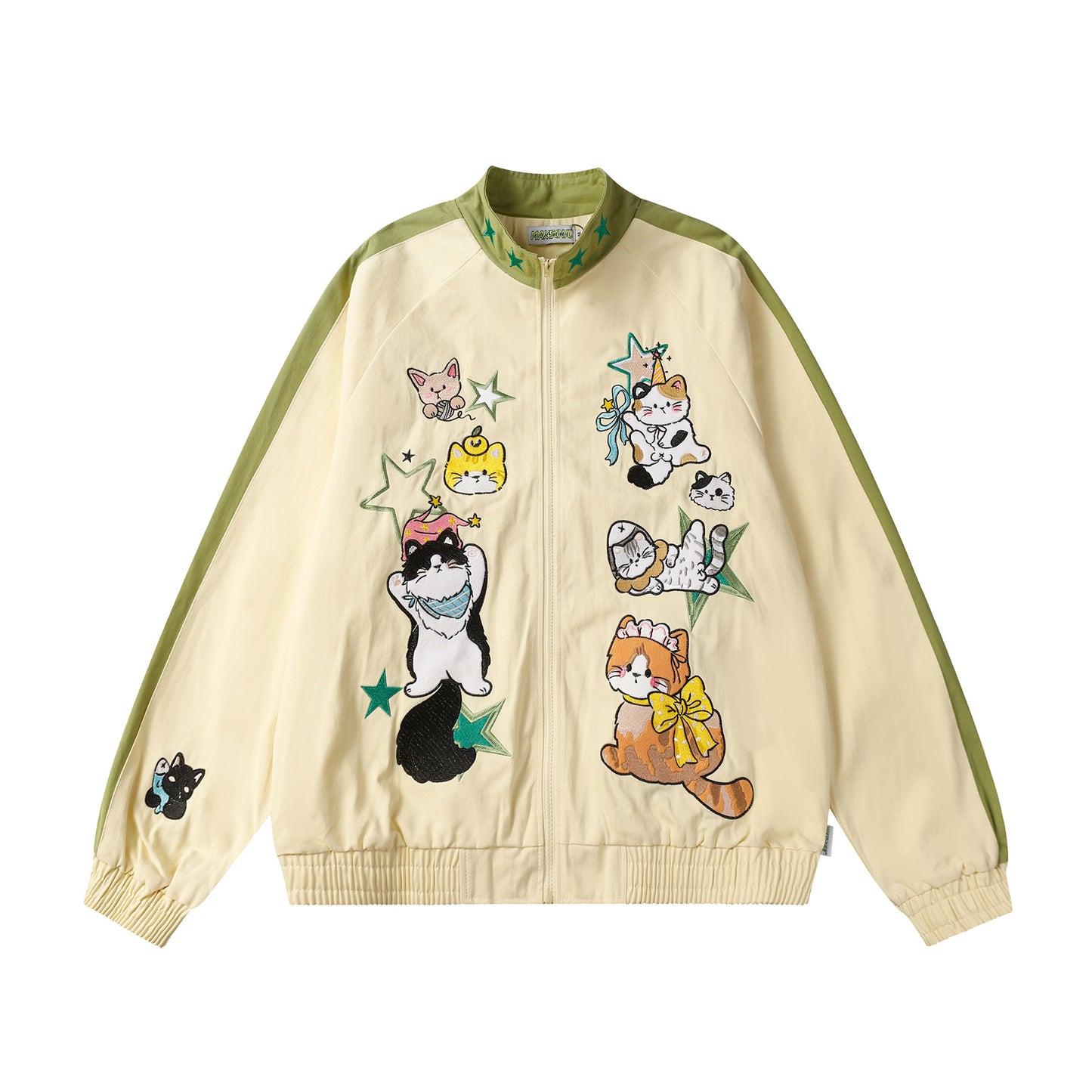 Heavy Industry Stitching Cartoon Cat Embroidered Jacket Cardigan