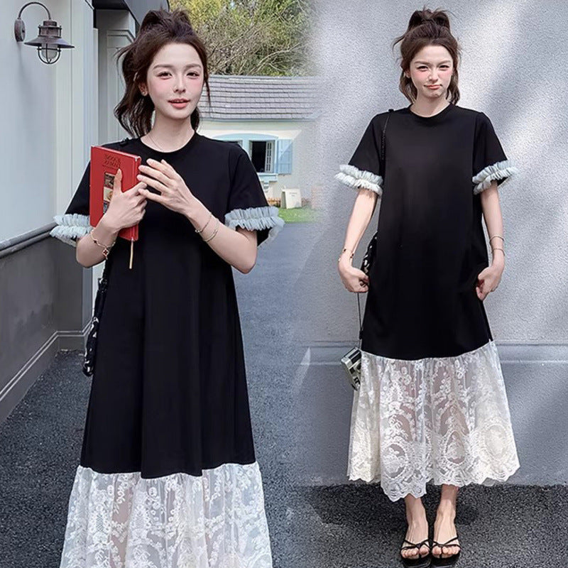 Fashionable Elegant Slimming Patchwork Lace Maternity Dress