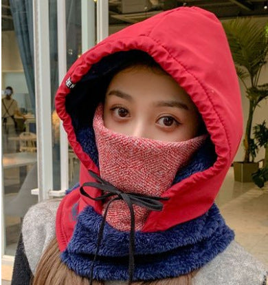 Windproof Hood Earmuffs Ladies Waterproof Fleece Warmth Padded Collar